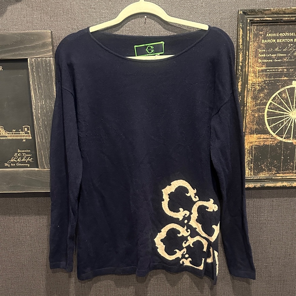 C. Wonder Navy Sweater with Cream Accents